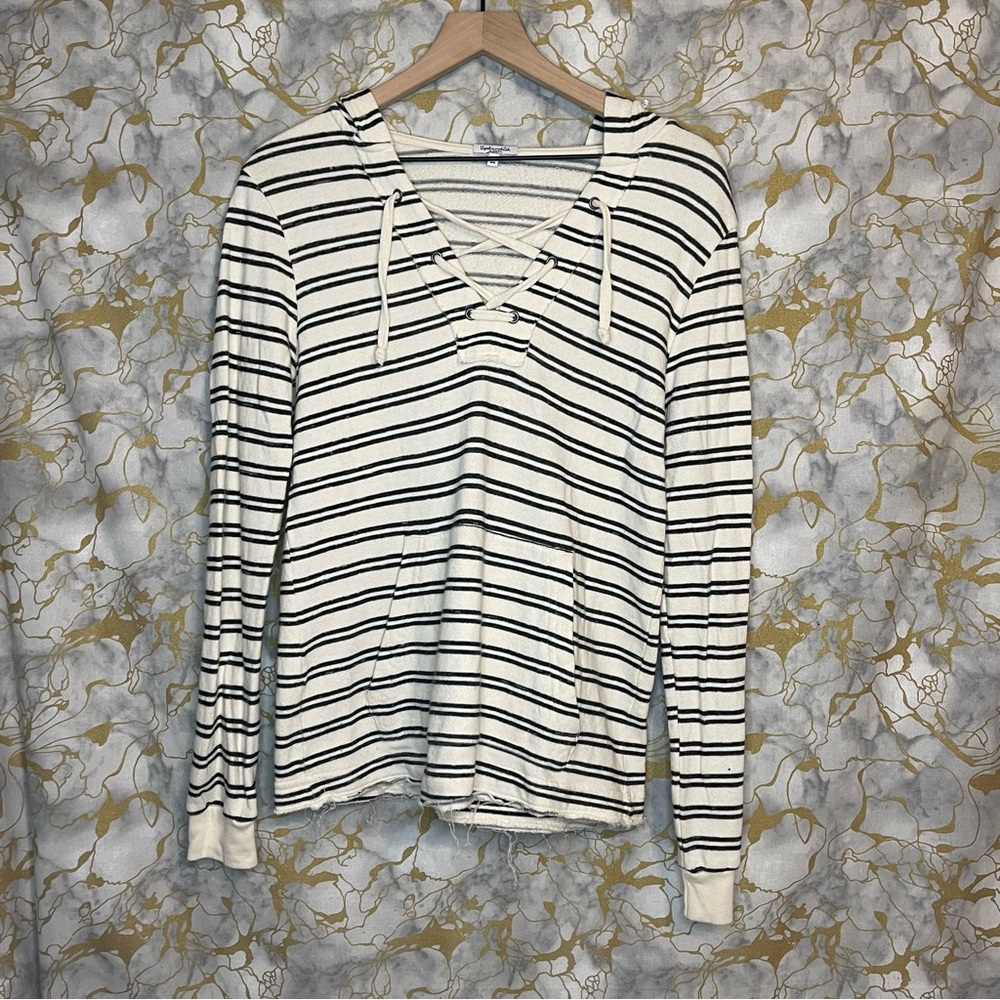 Splendid Hooded Striped Long sleeve lace up Pullover Size XS